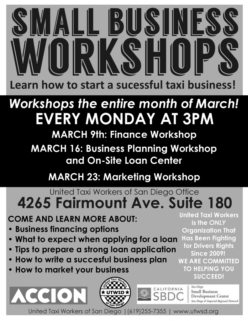 SMALL BUSINESS WORKSHOPS FOR DRIVERS!