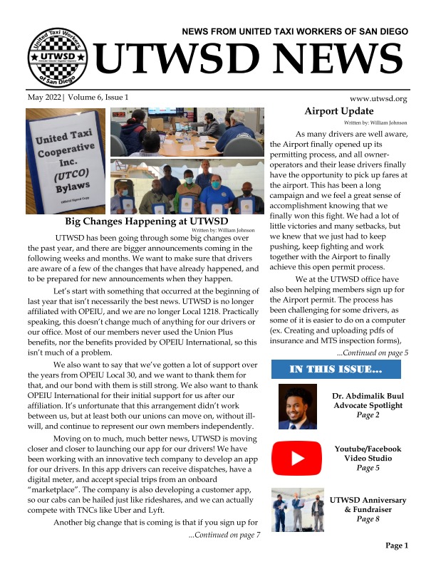 UTWSD May 2022 Newsletter